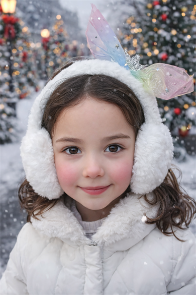 Beyaz Renk Kurdele Figürlü Peluş Kulaklık