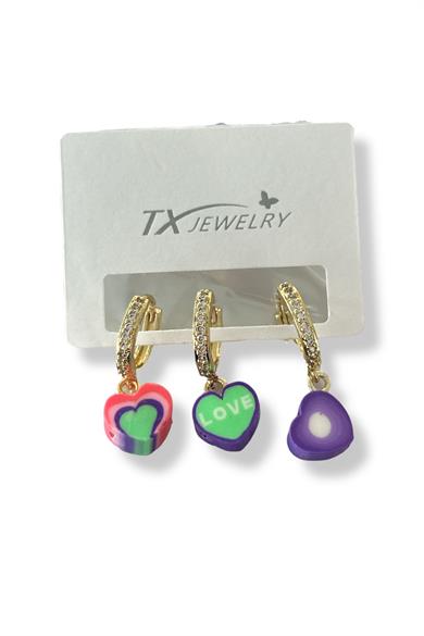 3lü Altın Renk Kalp Figürlü 14K Altın Kaplama TX Küpe