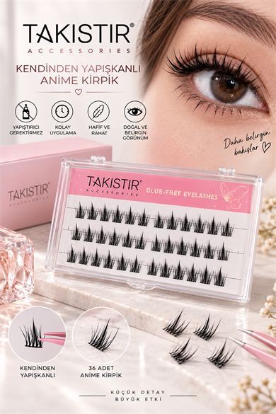 36lı Kendinden Yapışkanlı Doğal Görünümlü Anime Kirpik Set