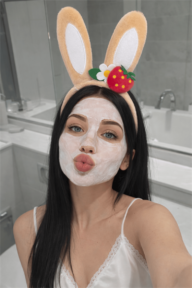 Bej Renk Kulak Figürlü Çilek Detaylı Peluş Taç