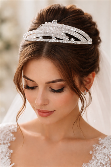 Zirkon Taşlı Gelin/Kına/Nişan/Söz Tasarım Taç