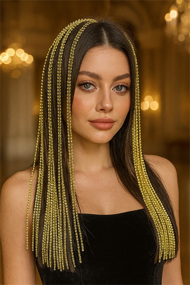 Altın Renk Taş Detaylı Saç Aksesuarı/Kına Aksesuarı