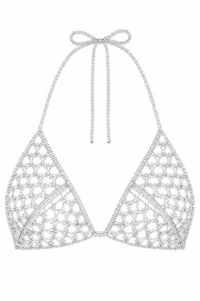 Gümüş Renk Taş Detaylı Bikini Üstü /Bralet /Vücut Aksesuarı