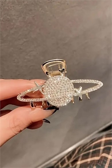 Altın Renk Gezegen Figürlü Taşlı Metal Mandal Toka