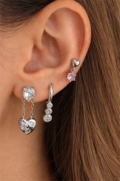 Gümüş Renk 3lü Ysx Küpe Set