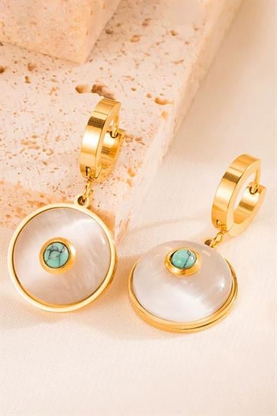 Altın Renk Taş Detaylı Çelik Küpe (Çift)