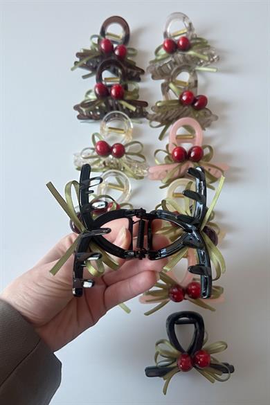 12li Karışık Renk Kiraz Figürlü Mandal Toka Set