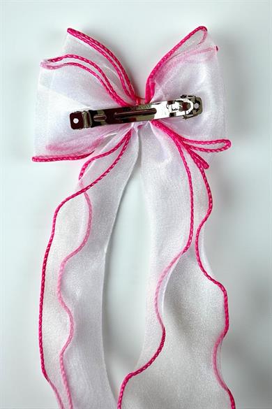 Koyu Pembe Ve Beyaz  Renk Kelebek Figürlü Otomat Toka