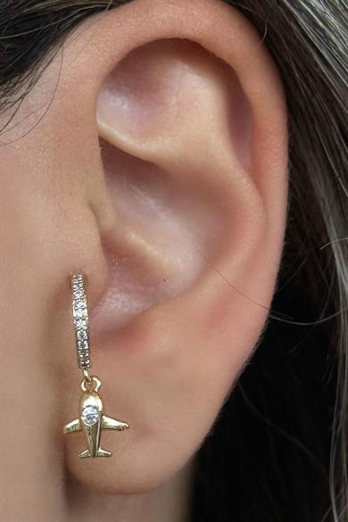 Altın Renk Uçak Figürlü Çelik Tragus/Kıkırdak Küpe/Piercing (Tek)