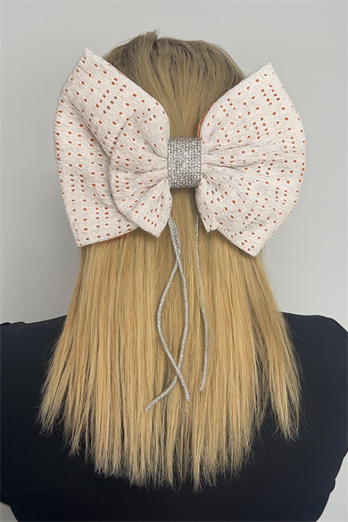 Beyaz Ve Turuncu Renk Kurdele Figürlü Taş Detaylı  Otomat Toka