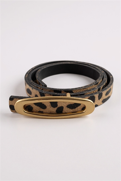 Altın Renk Leopar Desenli Kadın Deri Kemer
