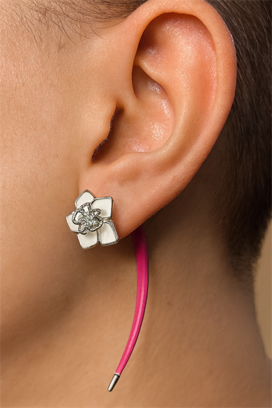 Gümüş Ve Pembe Renk Çiçek Detaylı YSX Küpe (Çift)