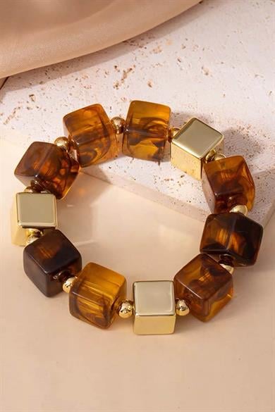 Kahverengi Ve Altın Renk Boncuk Detaylı Bileklik