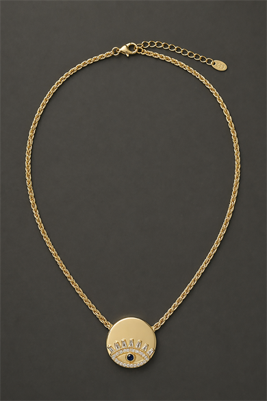 Altın Renk Göz Figürlü 14K Altın Kaplama Vip Taşlı Kolye