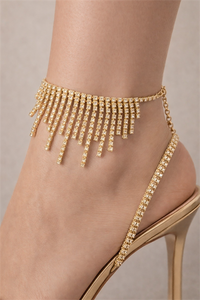 Altın Renk Taş Detaylı Tasarım Halhal