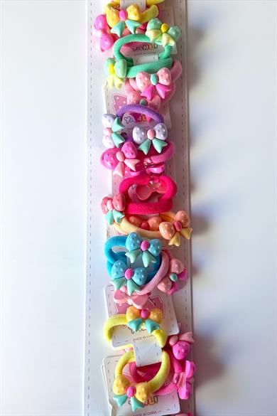 10lu Karışık Renk Kurdele Figürlü Lastik Toka Set