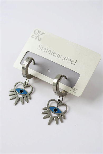 Gümüş Renk Göz Figürlü Çelik Küpe (Çift)