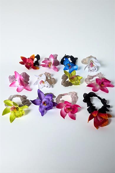 12li Karışık Renk Çiçek Figürlü Lastik Toka Set
