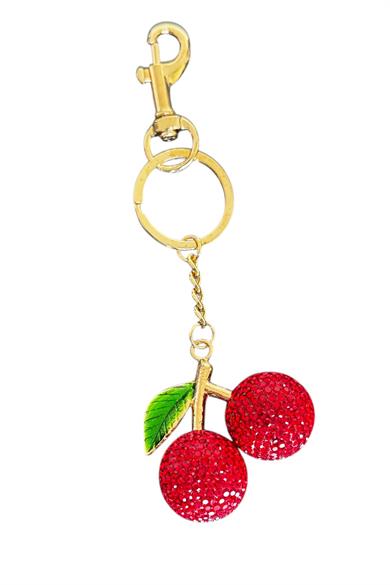 Altın Ve Kırmızı Renk Kiraz Figürlü Taş Detaylı Çanta Charm/ Anahtarlık