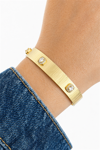 Altın Renk Taşlı Kelepçe Bileklik