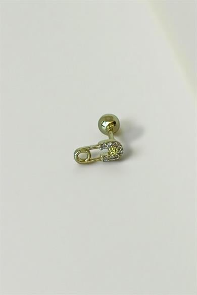 Altın Renk İğne Taş Detaylı Çelik Tragus/Kıkırdak Küpe/Piercing (Tek)