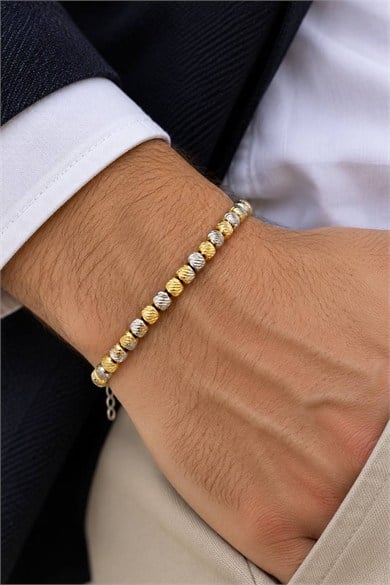 Altın Ve Gümüş Renk Top Detaylı Unisex Çelik Bileklik 