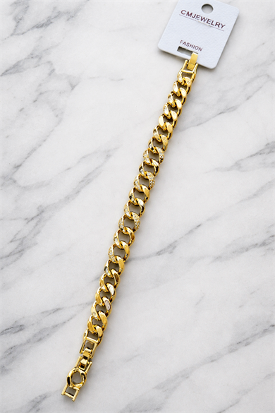 Altın Renk Taş Detaylı 14K Altın Kaplama CM Bileklik