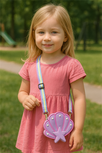 Mor Renk Deniz Kabuğu Figürlü Çocuk Çanta