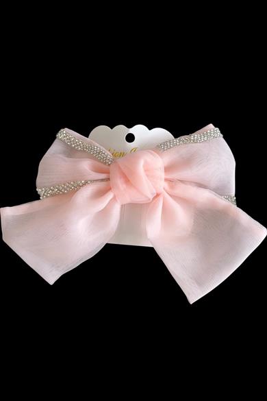 Pudra Pembe Renk Taşlı Kurdele Otomat Toka