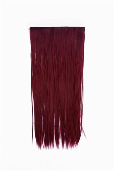 Isıya Dayanıklı Yarımay Çıt Çıt Saç - 39# - Şarap Kızıl - Düz - 60 Cm - 110 Gr (Sevil)