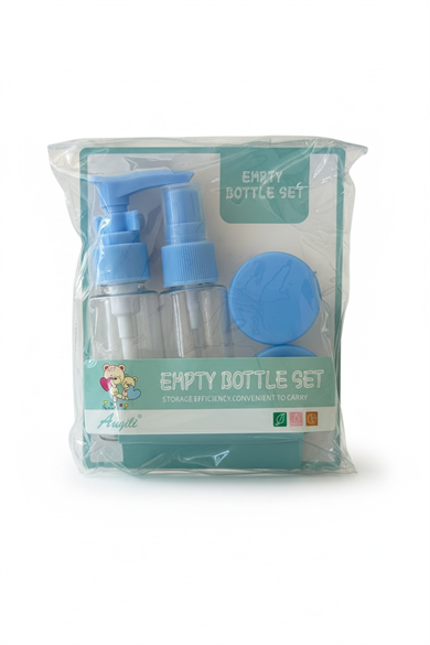 Mavi Renk Seyahat Kiti/ 4lü Doldurulabilir Şişe Set+Krem Kutusu