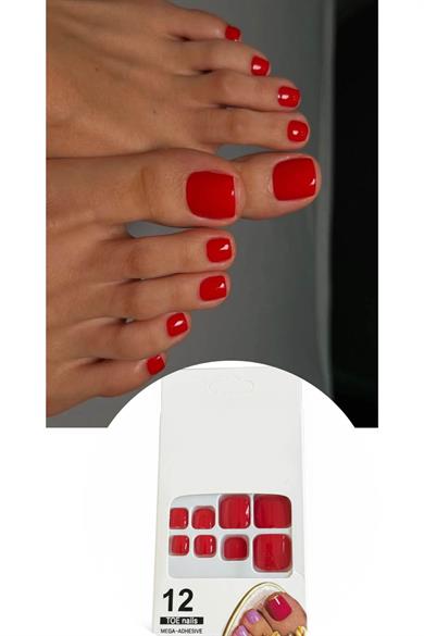 12li Kırmızı Renk Takma Tırnak Set (Yapıştırıcılı)