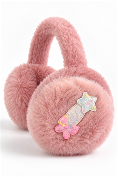 Pembe Renk Yıldız Ve Kelebek Figürlü Peluş Kulaklık