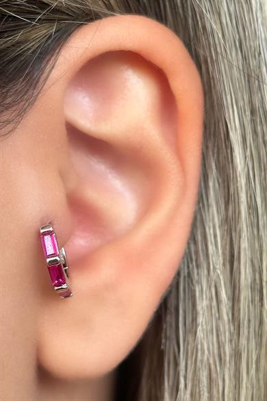 Gümüş Renk Taş Detaylı Çelik Halka Tragus/Kıkırdak Küpe/Piercing (Tek)
