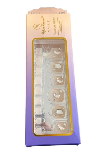 24 Adet Krem Renk Taş Detaylı Ayak Takma Tırnak (Yapıştırıcılı)