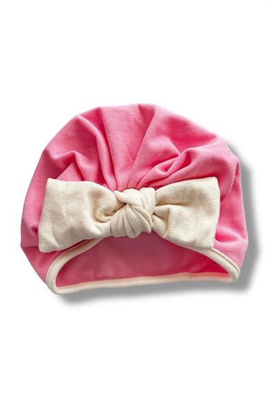 Pembe Ve Krem Renk Kurdele Figürlü Bebek Saç Bonesi