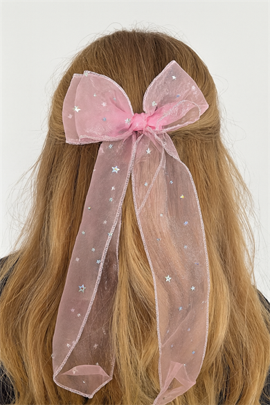 Pembe Renk Yıldız Detaylı Kurdele Otomat Toka