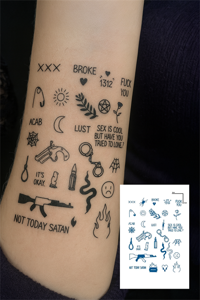 Karışık Figürlü 12 Saat Sonra Kararan Geçici Dövme Tattoo