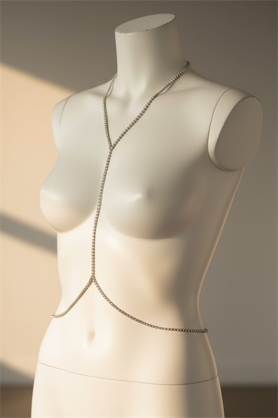 Gümüş Renk Taş Detaylı Vücut Aksesuarı