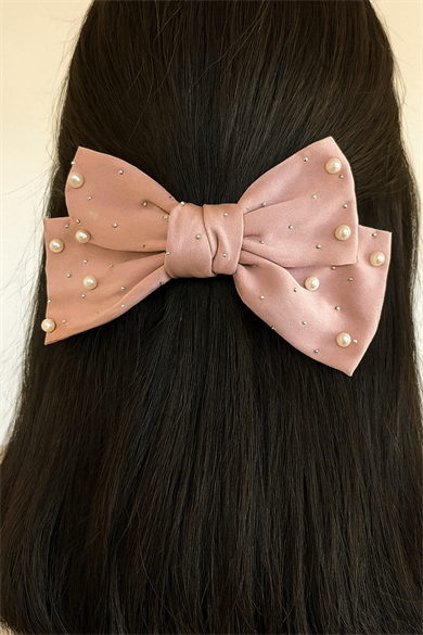 Gül Kurusu Renk Kurdele Figürlü İnci Detaylı Otomat Toka