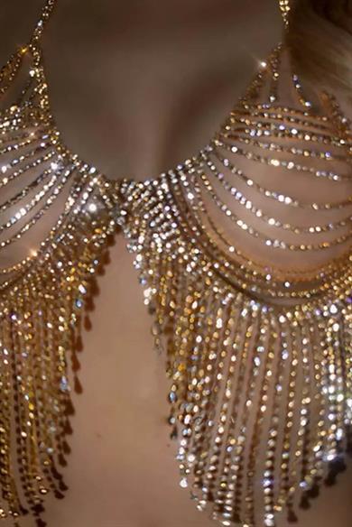 Altın Renk Taş Detaylı Bikini Üstü /Bralet /Vücut Aksesuarı