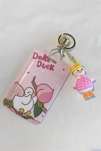 Pembe Ördek Figürlü Kartlıklı Anahtarlık