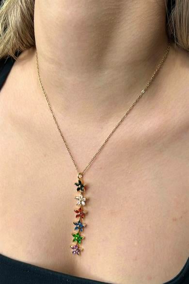 Altın Renk Çiçek Figürlü Çelik Kolye