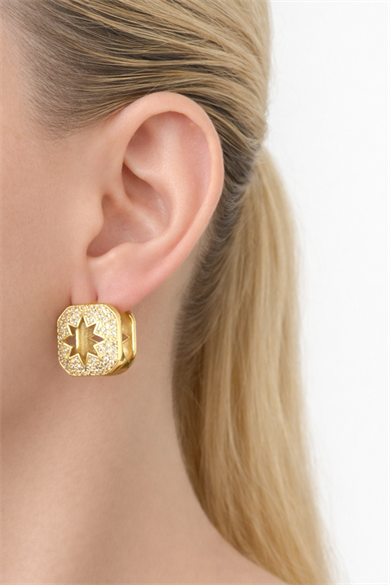 Altın Renk 14K Altın Kaplama Kuzey Yıldızı Detaylı Küpe (Çift)