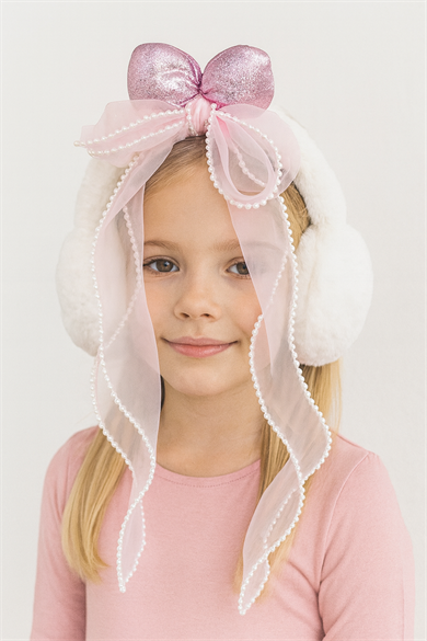 Beyaz Renk Kurdele Figürlü Peluş Kulaklık