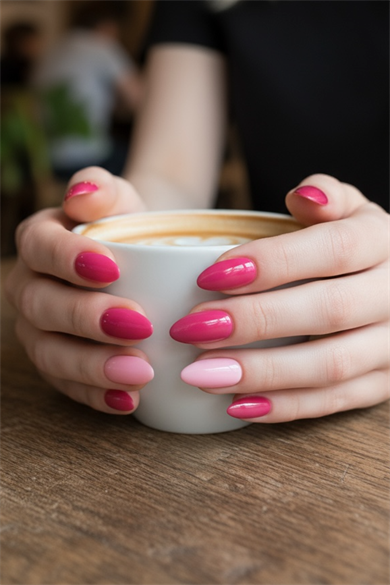24lü Pembe Ve Fuşya Renk Takma Tırnak Set (Yapıştırıcılı)