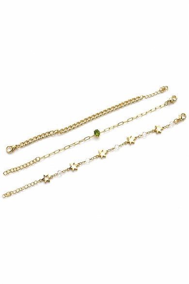 Altın  Renk  Zincir Detaylı 3lü Bileklik Set