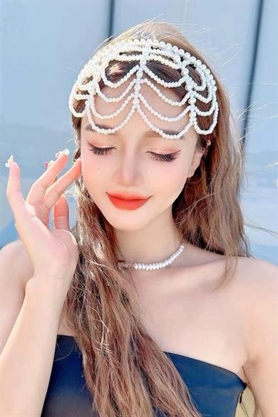 Beyaz Renk İnci Detaylı Gelin/Kına/Nişan/Bride Tasarım Taç