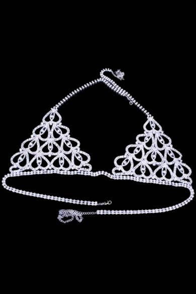Gümüş Renk Taşlı Bikini Üstü /Bralet /Vücut Aksesuarı 