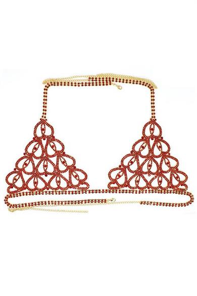 Altın Ve Kırmızı Renk Taşlı Bikini Üstü /Bralet /Vücut Aksesuarı